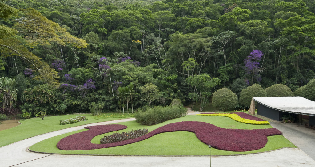 Garden of the Edmundo Cavenellas residence, now the Gilberto Strunk residence, Petropolis, designed by Roberto Burle Marx, 1954.